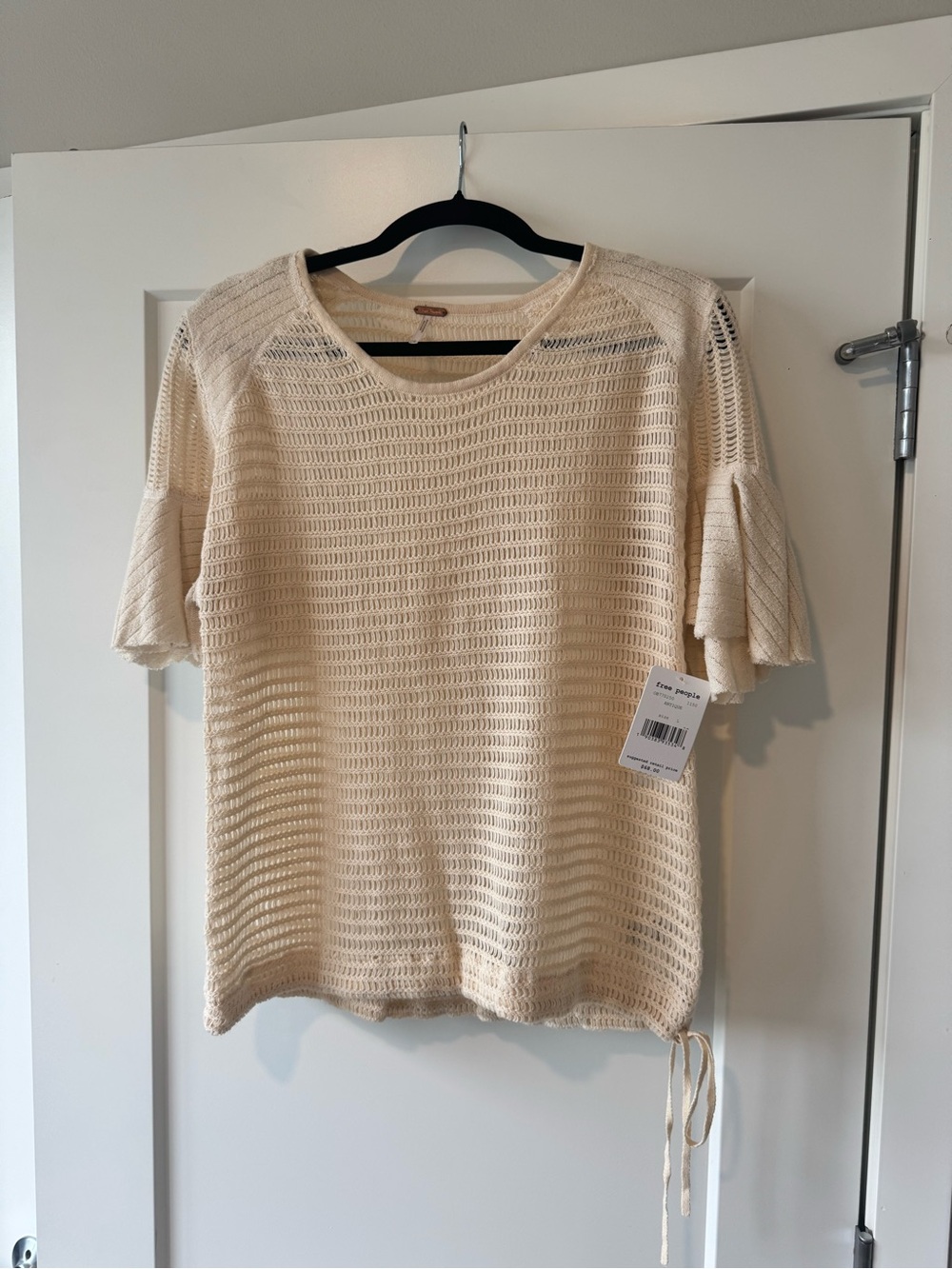 NWT Free People Cream Open-Knit Short Sleeve Pullover
